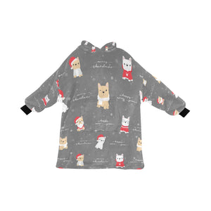 Merry Frenchie Christmas and New Year Blanket Hoodie for Women-Apparel-Apparel, Blankets-Gray-ONE SIZE-13