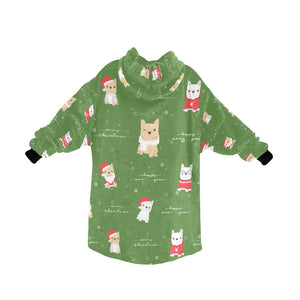 Merry Frenchie Christmas and New Year Blanket Hoodie for Women-Apparel-Apparel, Blankets-3