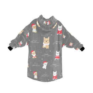 Merry Frenchie Christmas and New Year Blanket Hoodie for Women-Apparel-Apparel, Blankets-11