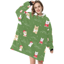 Load image into Gallery viewer, Merry Frenchie Christmas and New Year Blanket Hoodie for Women-Apparel-Apparel, Blankets-2