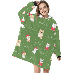 Merry Frenchie Christmas and New Year Blanket Hoodie for Women-Apparel-Apparel, Blankets-2