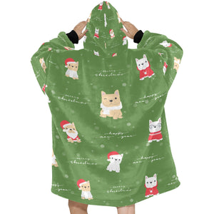 Merry Frenchie Christmas and New Year Blanket Hoodie for Women-Apparel-Apparel, Blankets, French Bulldog-6