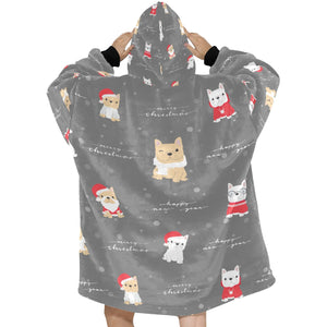 Merry Frenchie Christmas and New Year Blanket Hoodie for Women-Apparel-Apparel, Blankets-14