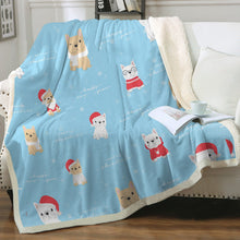 Load image into Gallery viewer, Merry Frenchie Christmas and New Year Soft Warm Fleece Blanket - 3 Colors-Blanket-Blankets, French Bulldog, Home Decor-Sky Blue-Small-2