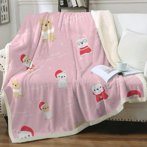 Merry Frenchie Christmas and New Year Soft Warm Fleece Blanket - 3 Colors-Blanket-Blankets, French Bulldog, Home Decor-Soft Pink-Small-3