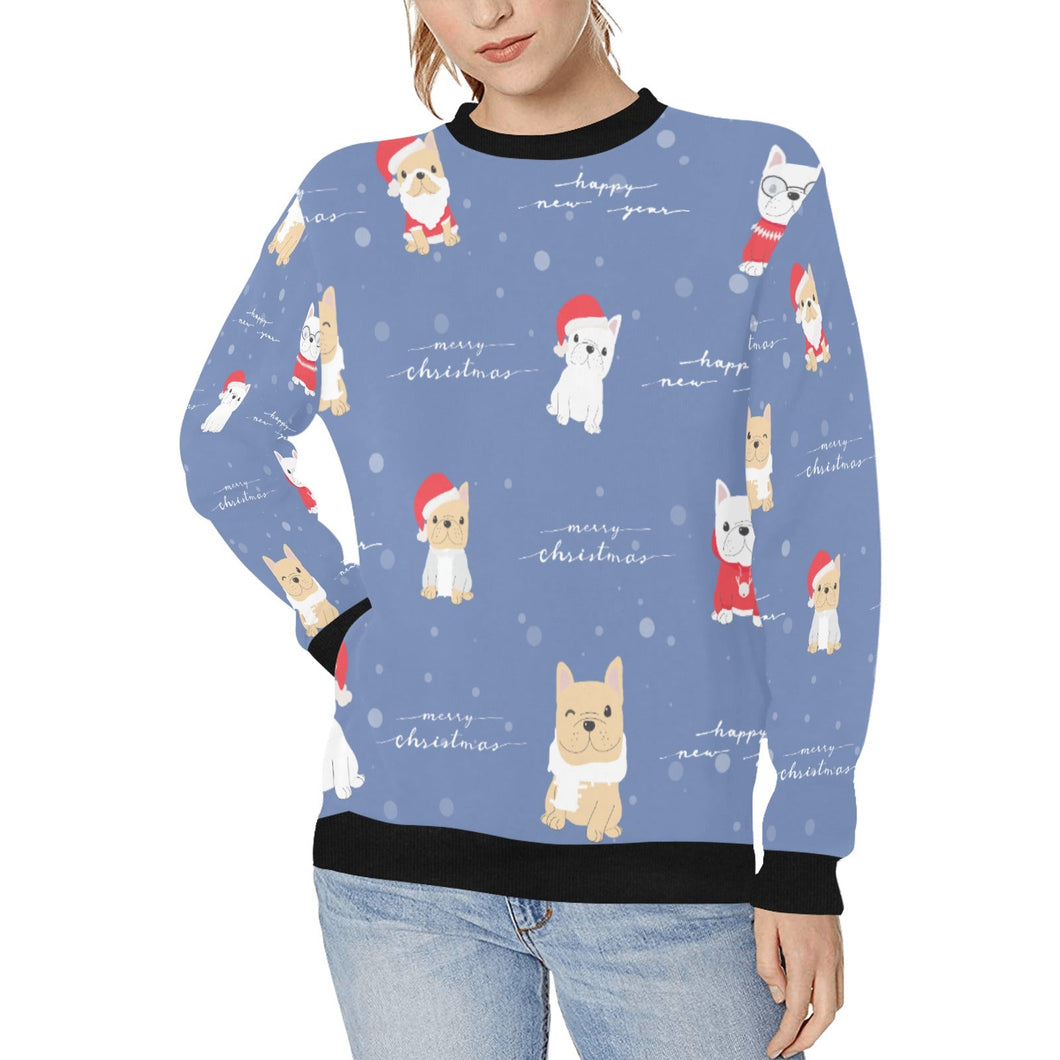Merry Frenchie Christmas and New Year Women's Sweatshirt-Apparel-Apparel, French Bulldog, Sweatshirt-CornflowerBlue-XS-10