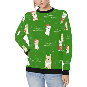 Merry Frenchie Christmas and New Year Women's Sweatshirt-Apparel-Apparel, French Bulldog, Sweatshirt-Green-XS-1