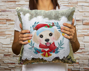 Merry Golden Retriever Christmas Sequinned Pillowcases - 10 Colors-Home Decor-Christmas, Golden Retriever, Home Decor, Pillows-Champagne-Only Pillowcase-2