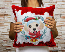 Load image into Gallery viewer, Merry Golden Retriever Christmas Sequinned Pillowcases - 10 Colors-Home Decor-Christmas, Golden Retriever, Home Decor, Pillows-Red-Only Pillowcase-1