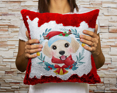 Merry Golden Retriever Christmas Sequinned Pillowcases - 10 Colors-Home Decor-Christmas, Golden Retriever, Home Decor, Pillows-Red-Only Pillowcase-1
