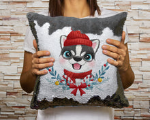 Load image into Gallery viewer, Merry Husky Christmas Sequinned Pillowcases - 10 Colors-Home Decor-Christmas, Home Decor, Pillows, Siberian Husky-13