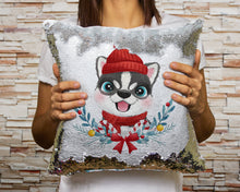 Load image into Gallery viewer, Merry Husky Christmas Sequinned Pillowcases - 10 Colors-Home Decor-Christmas, Home Decor, Pillows, Siberian Husky-Silver-Only Pillowcase-2