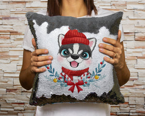 Merry Husky Christmas Sequinned Pillowcases - 10 Colors-Home Decor-Christmas, Home Decor, Pillows, Siberian Husky-Black-Only Pillowcase-5