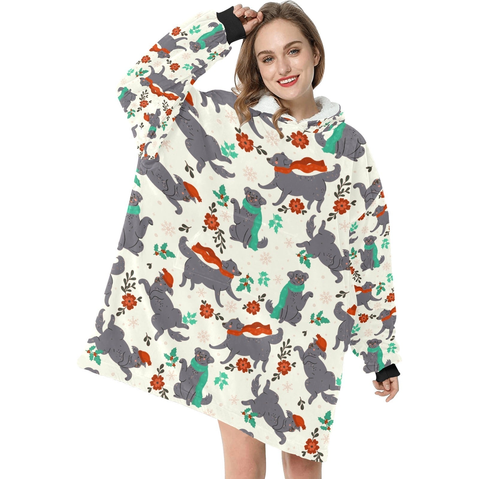 Merry Merry Black Labs Christmas Blanket Hoodie For Women 5 Colors