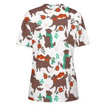 Load image into Gallery viewer, Merry Merry Chocolate Labradors All Over Print Women&#39;s Cotton T-Shirt - 4 Colors-Apparel-Apparel, Chocolate Labrador, Christmas, Labrador, Shirt, T Shirt-2