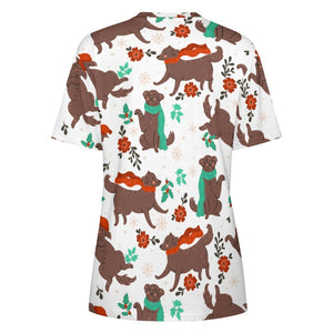 Merry Merry Chocolate Labradors All Over Print Women's Cotton T-Shirt - 4 Colors-Apparel-Apparel, Chocolate Labrador, Christmas, Labrador, Shirt, T Shirt-2