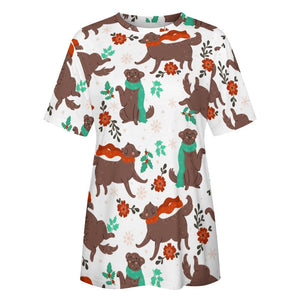 Merry Merry Chocolate Labradors All Over Print Women's Cotton T-Shirt - 4 Colors-Apparel-Apparel, Chocolate Labrador, Christmas, Labrador, Shirt, T Shirt-3