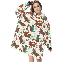 Load image into Gallery viewer, Merry Merry Chocolate Labradors Christmas Blanket Hoodie for Women-Apparel-Apparel, Blankets, Chocolate Labrador, Hoodie, Labrador-9