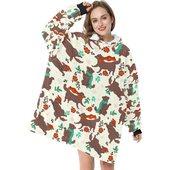 Merry Merry Chocolate Labradors Christmas Blanket Hoodie for Women-Apparel-Apparel, Blankets, Chocolate Labrador, Hoodie, Labrador-9