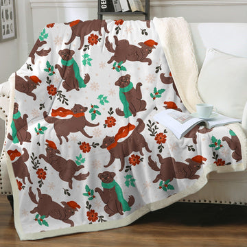 Merry Merry Chocolate Labradors Christmas Soft Warm Fleece Blanket Ivory Small 360x