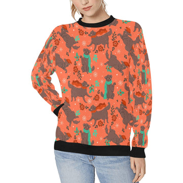 Merry Merry Christmas Chocolate Labradors Women's Sweatshirt-Apparel-Apparel, Labrador, Shirt, Sweatshirt, T Shirt-Tomato-XS-10