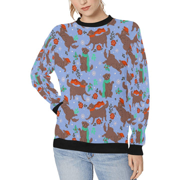 Merry Merry Christmas Chocolate Labradors Women's Sweatshirt-Apparel-Apparel, Labrador, Shirt, Sweatshirt, T Shirt-CornflowerBlue-XS-7