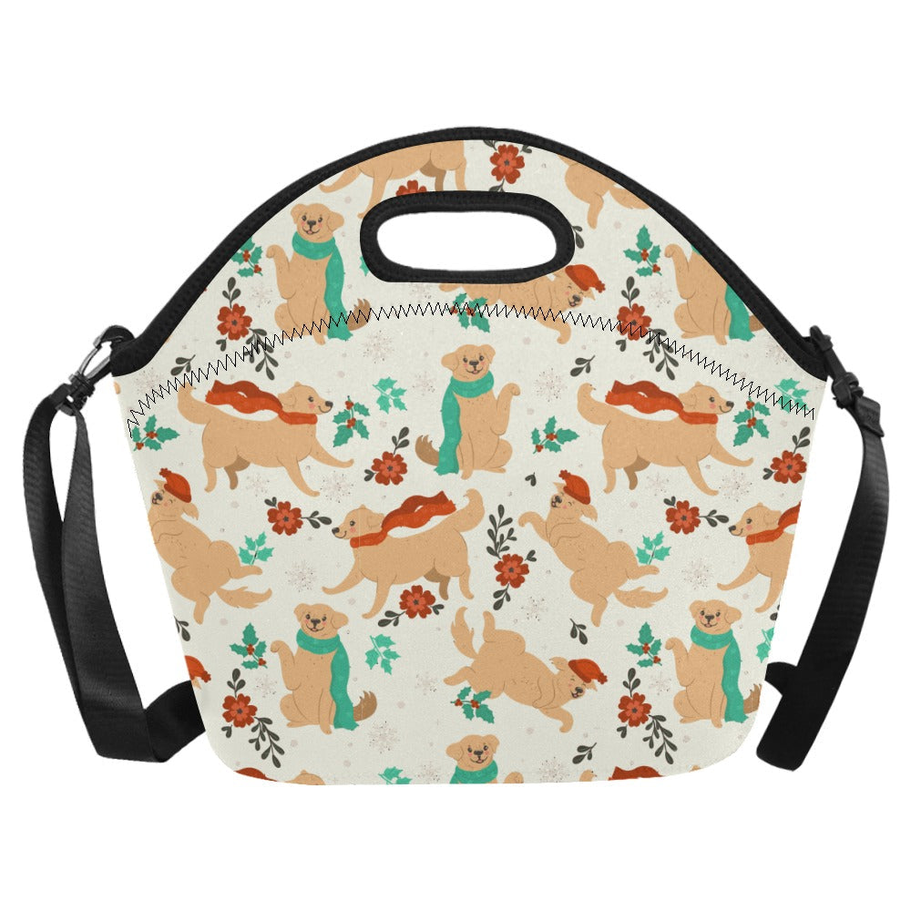 Merry Merry Golden Retriever Christmas Neoprene Lunch Bag-3