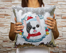 Load image into Gallery viewer, Merry Pied Black and White Frenchie Christmas Sequinned Pillowcases - 10 Colors-Home Decor-Christmas, French Bulldog, Home Decor, Pillows-Silver-Only Pillowcase-2