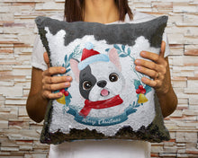 Load image into Gallery viewer, Merry Pied Black and White Frenchie Christmas Sequinned Pillowcases - 10 Colors-Home Decor-Christmas, French Bulldog, Home Decor, Pillows-5