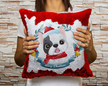 Load image into Gallery viewer, Merry Pied Black and White Frenchie Christmas Sequinned Pillowcases - 10 Colors-Home Decor-Christmas, French Bulldog, Home Decor, Pillows-Red-Only Pillowcase-1