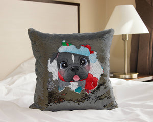 Merry Pit Bull Christmas Sequinned Pillowcases - 10 Colors-Home Decor-Christmas, Home Decor, Pillows, Pit Bull-Black-Only Pillowcase-5