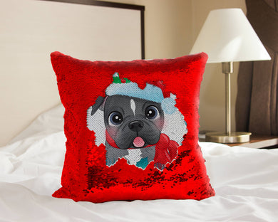 Merry Pit Bull Christmas Sequinned Pillowcases - 10 Colors-Home Decor-Christmas, Home Decor, Pillows, Pit Bull-Red-Only Pillowcase-1