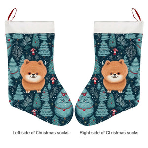 Merry Pomeranian Christmas Delight Christmas Stocking-Christmas Ornament-Christmas, Home Decor, Pomeranian-26X42CM-White1-4