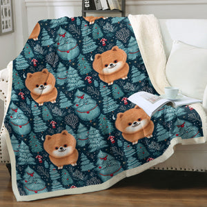 Merry Pomeranian Christmas Delight Soft Warm Fleece Blanket-Blanket-Blankets, Christmas, Dog Dad Gifts, Dog Mom Gifts, Home Decor, Pomeranian-12