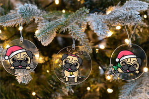 Merry Santa Hat Pug Christmas Tree Ornaments-Christmas Ornament-Christmas, Pug-9