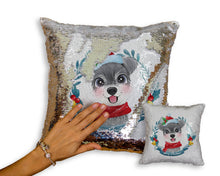 Load image into Gallery viewer, Merry Schnauzer Christmas Sequinned Pillowcases - 10 Colors-Home Decor-Christmas, Home Decor, Pillows, Schnauzer-Silver-Only Pillowcase-2