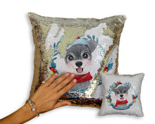Load image into Gallery viewer, Merry Schnauzer Christmas Sequinned Pillowcases - 10 Colors-Home Decor-Christmas, Home Decor, Pillows, Schnauzer-Champagne-Only Pillowcase-3