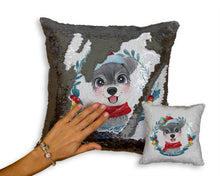 Load image into Gallery viewer, Merry Schnauzer Christmas Sequinned Pillowcases - 10 Colors-Home Decor-Christmas, Home Decor, Pillows, Schnauzer-Black-Only Pillowcase-5