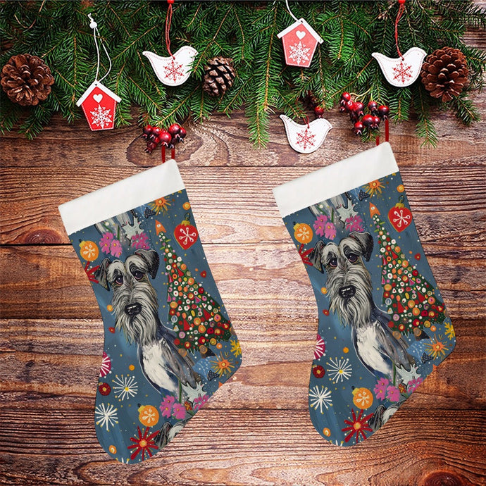 Merry Schnauzer Sparkle Christmas Stocking-Christmas Ornament-Christmas, Home Decor, Schnauzer-26X42CM-White1-3