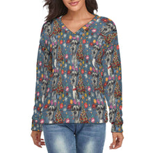 Load image into Gallery viewer, Merry Schnauzer Sparkle Women's V-Neck Christmas Sweater-Apparel-Apparel,Christmas,Dog Mom Gifts,Schnauzer,Sweater,Sweatshirt-S-White1-1