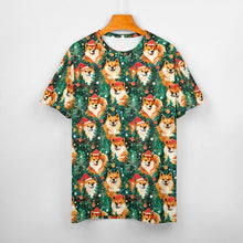 Load image into Gallery viewer, Merry Shiba Merriment Christmas Men&#39;s Cotton T-Shirt-Apparel-Apparel, Christmas, Dog Dad Gifts, Shiba Inu, Shirt, T Shirt-S-2