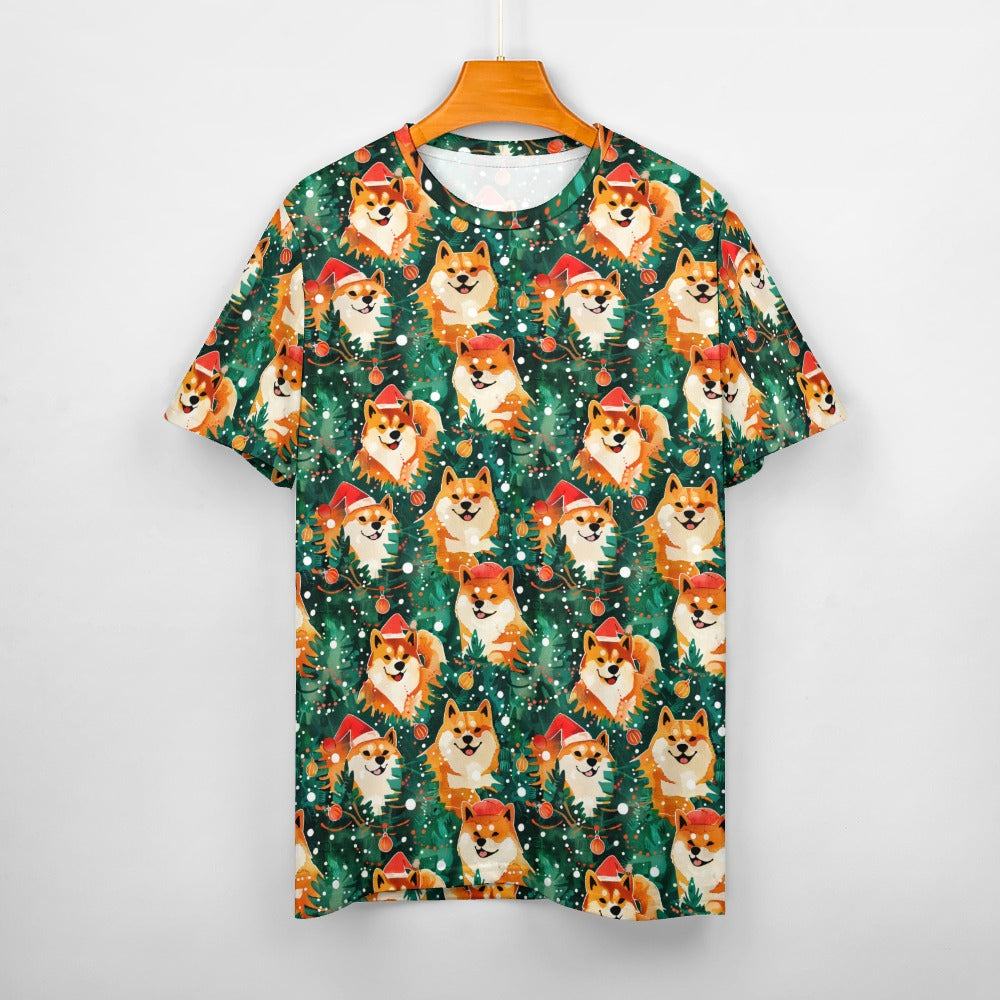 Merry Shiba Merriment Christmas Men's Cotton T-Shirt-Apparel-Apparel, Christmas, Dog Dad Gifts, Shiba Inu, Shirt, T Shirt-S-2