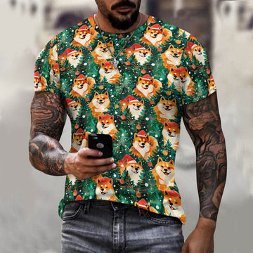 Merry Shiba Merriment Christmas Mens Cotton T Shirt 360x