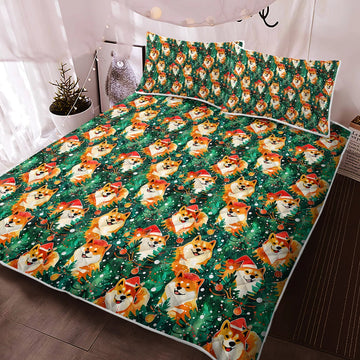 Merry Shiba Merriment Christmas Quilted Blanket Or Bedding Set 360x