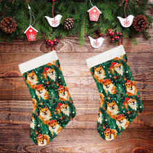 Load image into Gallery viewer, Merry Shiba Merriment Christmas Stocking-Christmas Ornament-Christmas, Home Decor, Shiba Inu-26X42CM-White-2