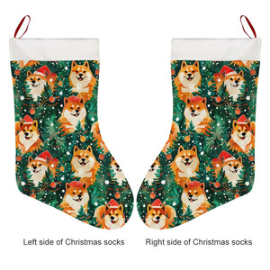 Merry Shiba Merriment Christmas Stocking-Christmas Ornament-Christmas, Home Decor, Shiba Inu-26X42CM-White-3