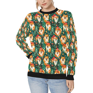 Merry Shiba Merriment Christmas Sweatshirt for Women-Apparel-Apparel, Christmas, Dog Mom Gifts, Shiba Inu, Sweatshirt-S-1
