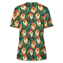 Load image into Gallery viewer, Merry Shiba Merriment Christmas Women&#39;s Cotton T-Shirt-Apparel-Apparel, Christmas, Shiba Inu, Shirt, T Shirt-2