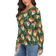 Load image into Gallery viewer, Merry Shiba Merriment Women&#39;s V-Neck Christmas Sweater-Apparel-Apparel,Christmas,Dog Mom Gifts,Shiba Inu,Sweater,Sweatshirt-3