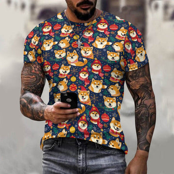 Merry Shiba Soiree Christmas Mens Cotton T Shirt 360x